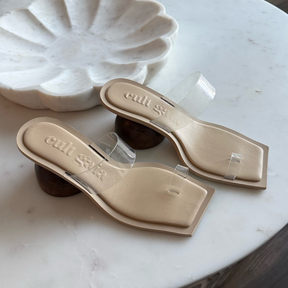 SOLD - Cult Gaia Cream Mules with Wooden Heel - Picture 5 of 7